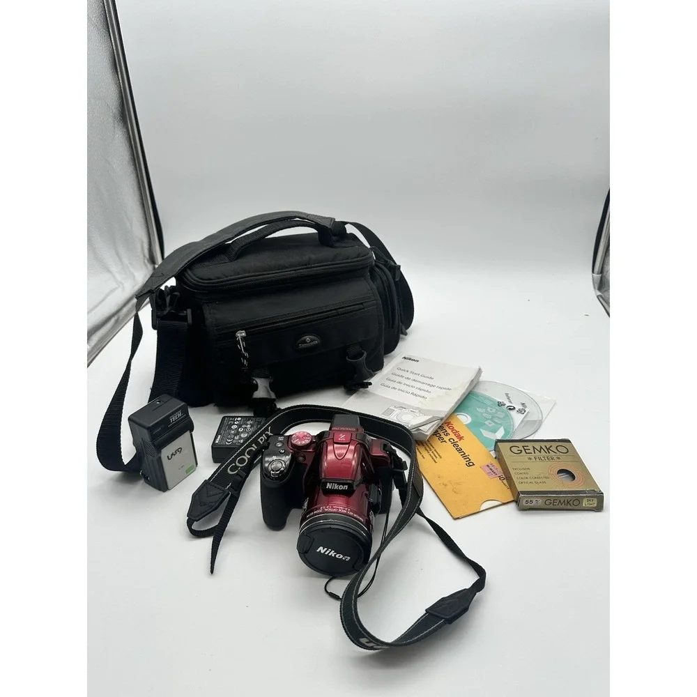 Nikon Coolpix P520 Digital Camera Red 18.1MP 42x Zoom Tilt LCD Bundle Case